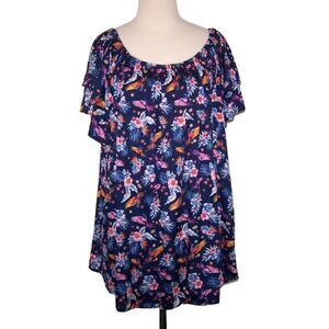 Terra & Sky Shirt Top Womens 3X Off Shoulder Short Layered Sleeve Flowy 24W-26W